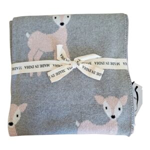 Made in India Baby Infant Fawn Deer Bambi Pink Gray Throw Blanket
